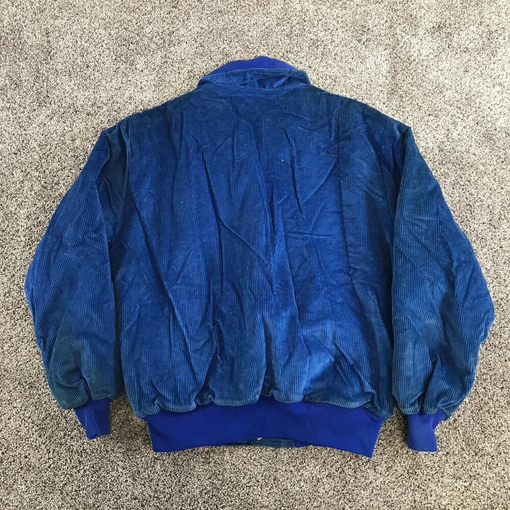 Vintage DeLong Corduroy Varsity Jacket Mens Large Royal Blue Snaps Lined - Picture 5 of 8
